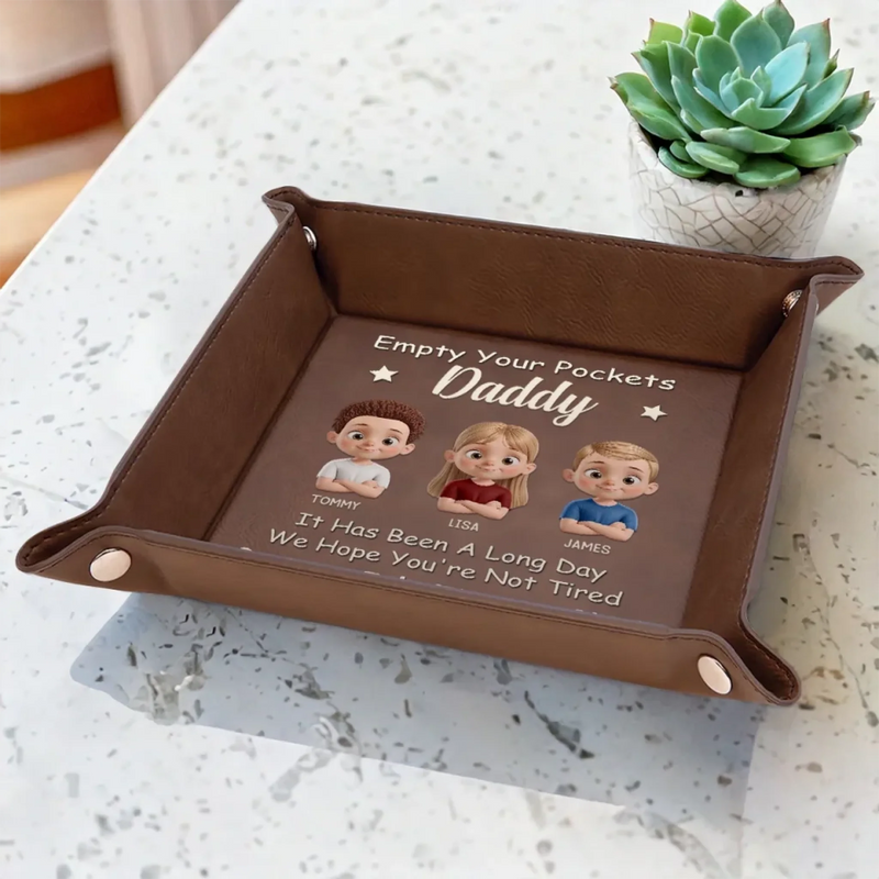 Empty Your Pockets, Fill Our Hearts - Family Personalized Custom Leather Valet Tray - Father's Day, Gift For Dad, Grandpa