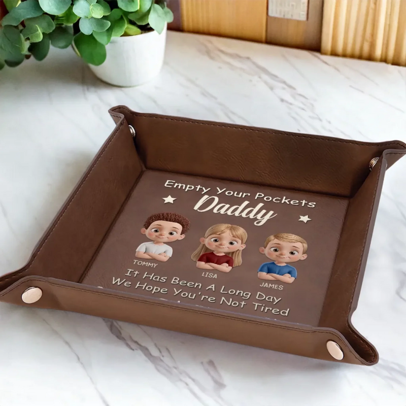 Empty Your Pockets, Fill Our Hearts - Family Personalized Custom Leather Valet Tray - Father's Day, Gift For Dad, Grandpa