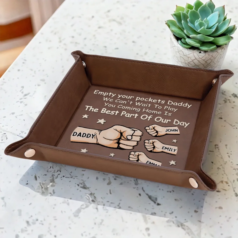 Dad’s Pocket Drop Zone - Family Personalized Custom Leather Valet Tray - Father's Day, Gift For Dad, Grandpa