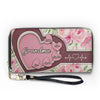 Wrapped In Grandma’s Heartstrings - Family Personalized Custom Leather Long Wallet - Mother's Day, Gift For Mom, Grandma