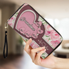 Wrapped In Grandma’s Heartstrings - Family Personalized Custom Leather Long Wallet - Mother's Day, Gift For Mom, Grandma