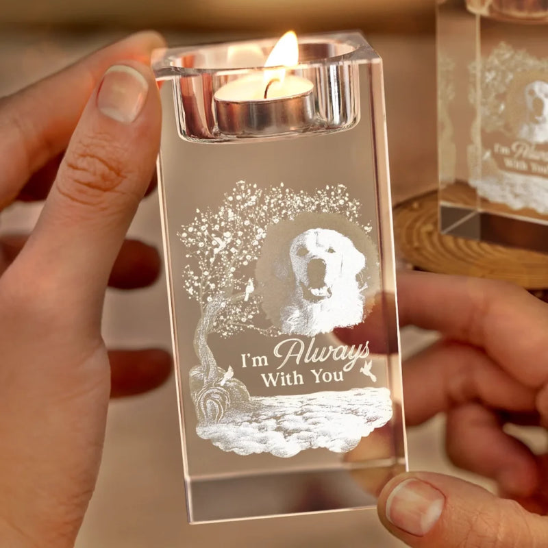 Custom Photo Love That Never Leaves - Memorial Personalized Custom 3D Crystal Photo Laser Engraved, Crystal Candle Holder - Sympathy Gift For Pet Owners, Pet Lovers