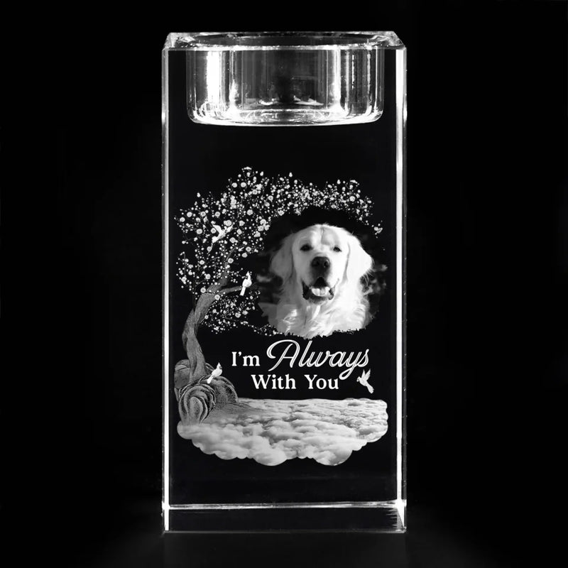 Custom Photo Love That Never Leaves - Memorial Personalized Custom 3D Crystal Photo Laser Engraved, Crystal Candle Holder - Sympathy Gift For Pet Owners, Pet Lovers