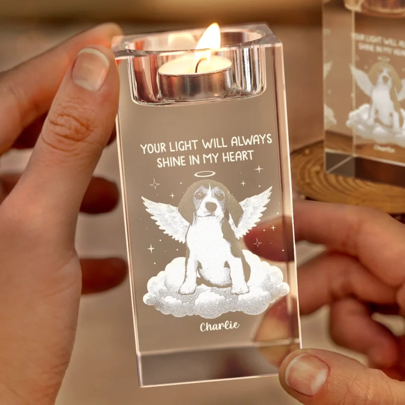 Custom Photo In Spirit, I’m Always Near - Memorial Personalized Custom 3D Crystal Photo Laser Engraved, Crystal Candle Holder - Sympathy Gift For Pet Owners, Pet Lovers