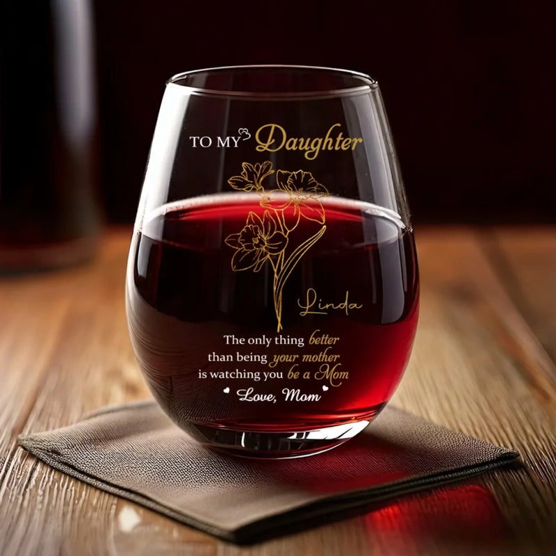 A Mother’s Love, Endless And True - Family Personalized Custom Wine Glass - Mother's Day, Gift For Mom, Daughter
