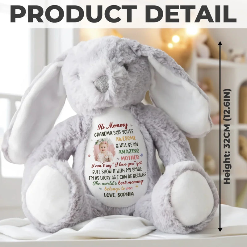 Custom Photo Hi Mommy, You’re Already The Best - Family Personalized Custom Easter Bunny Plush - Mother's Day, Baby Shower Gift, Gift For First Mom