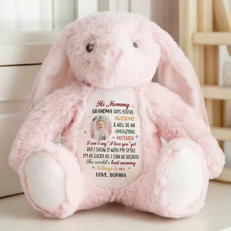 Custom Photo Hi Mommy, You’re Already The Best - Family Personalized Custom Easter Bunny Plush - Mother's Day, Baby Shower Gift, Gift For First Mom