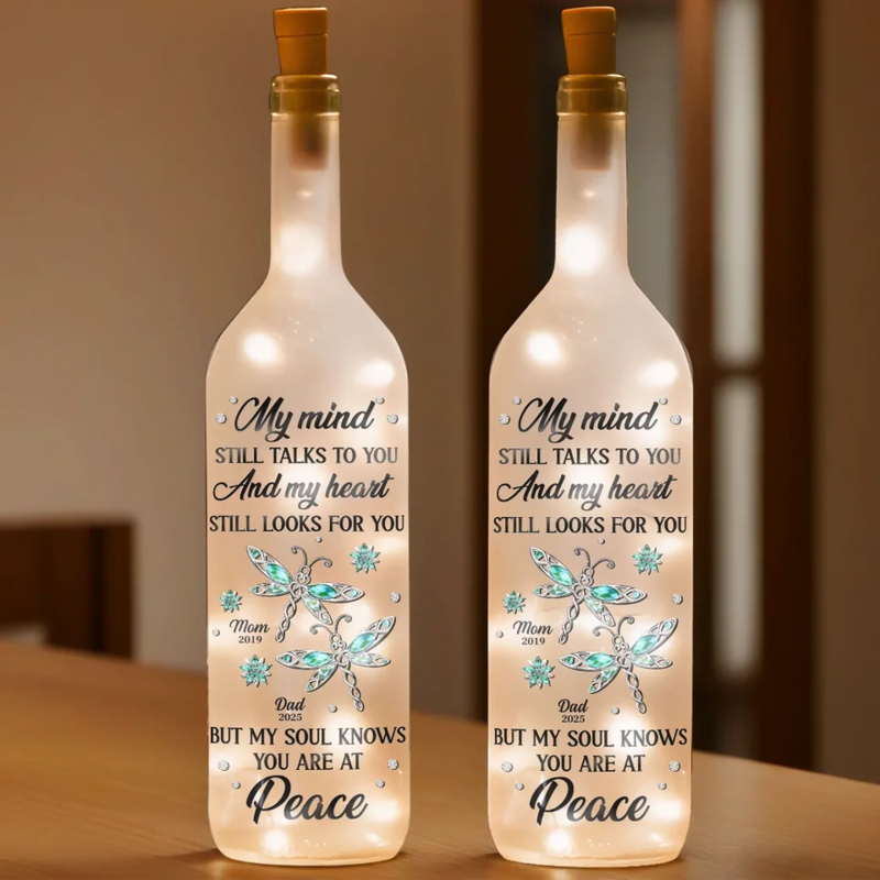 Peace Is Where You Now Rest - Memorial Personalized Custom Bottle Lamp - Sympathy Gift For Family Members