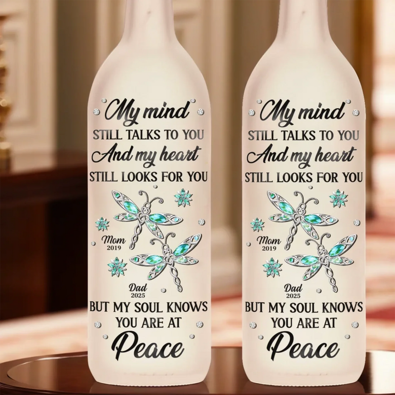 Peace Is Where You Now Rest - Memorial Personalized Custom Bottle Lamp - Sympathy Gift For Family Members