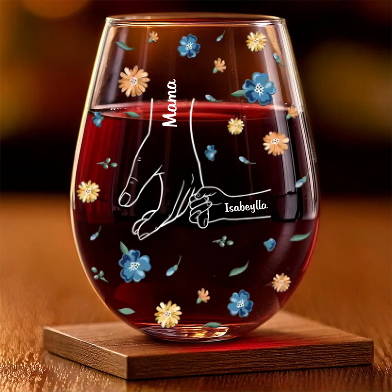 Held Together By Love - Family Personalized Custom Wine Glass - Mother's Day, Gift For Mom, Grandma