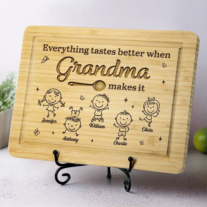 Savor The Love, Enjoy The Treats - Family Personalized Custom Engraved Wooden Cutting Board - Mother's Day, Gift For Mom, Grandma