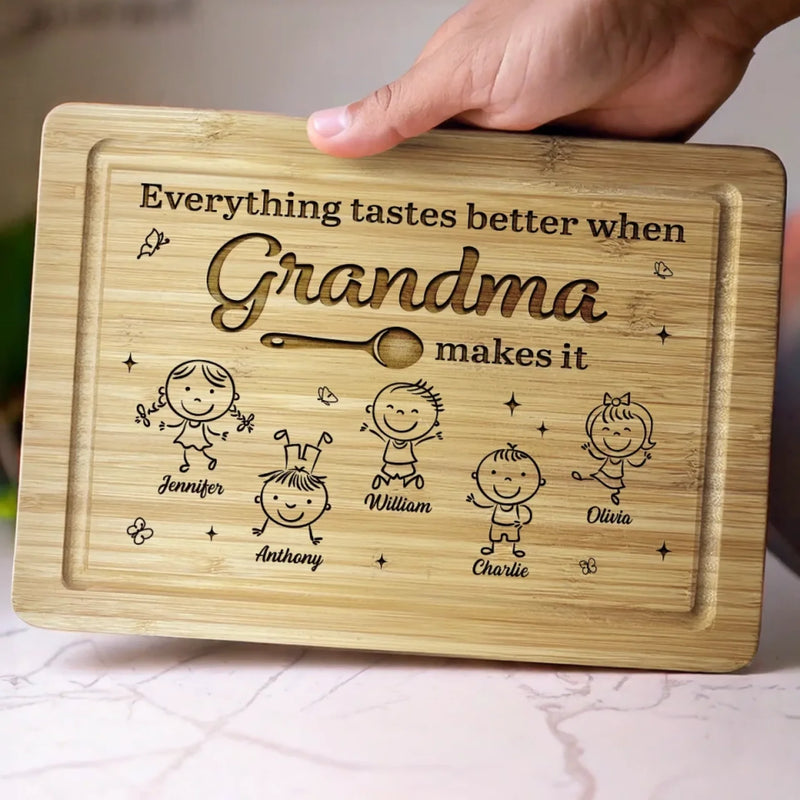 Savor The Love, Enjoy The Treats - Family Personalized Custom Engraved Wooden Cutting Board - Mother's Day, Gift For Mom, Grandma