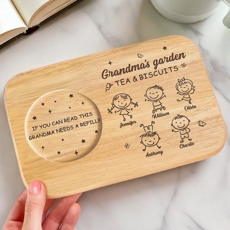 Sweet Treats And Sweeter Memories - Family Personalized Custom Engraved Wooden Tea & Snack Board - Mother's Day, Gift For Mom, Grandma