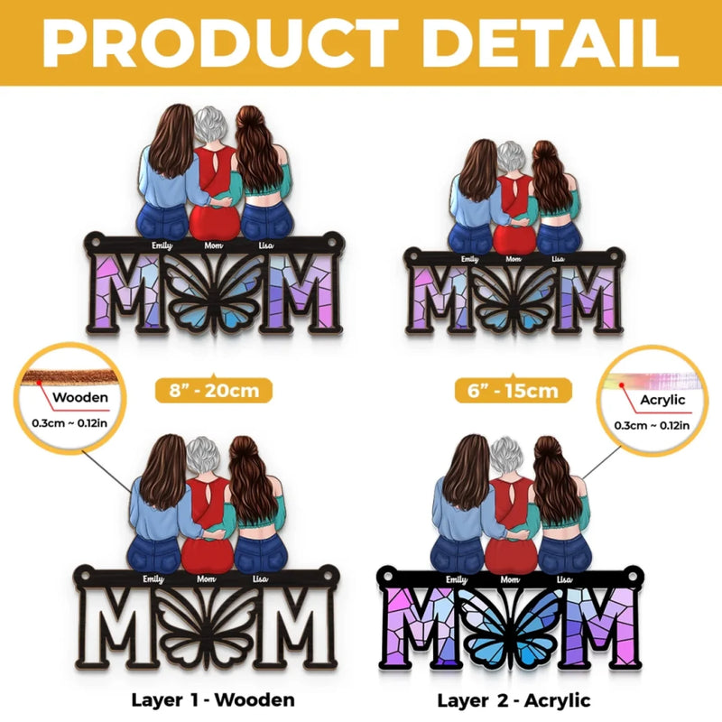 Wrapped In Mom’s Love, Always - Family Personalized Window Hanging Suncatcher Ornament - Mother's Day, Gift For Mom, Grandma
