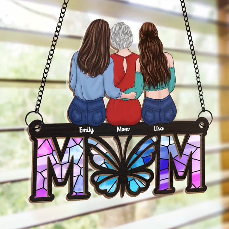 Wrapped In Mom’s Love, Always - Family Personalized Window Hanging Suncatcher Ornament - Mother's Day, Gift For Mom, Grandma