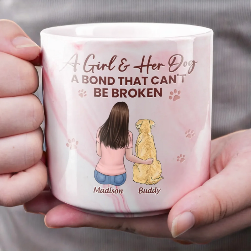 A Girl And Her Dog, Forever Together - Dog Personalized Custom Marble Mug - Gift For Pet Owners, Pet Lovers