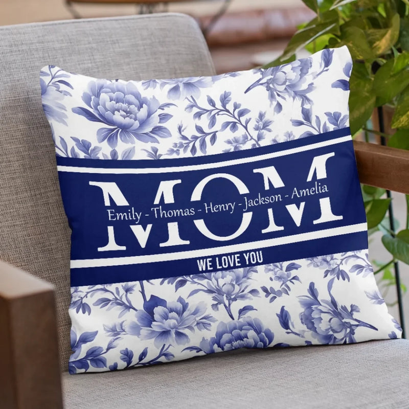 Surrounded By Love, Wrapped In Her Arms - Family Personalized Custom Pillow - Mother's Day, Gift For Mom, Grandma