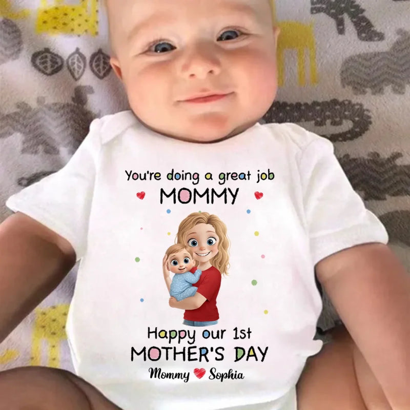 Being Your Mom Is My Favorite Full-time Job - Family Personalized Custom Baby Onesie - Mother's Day, Baby Shower Gift, Gift For First Mom