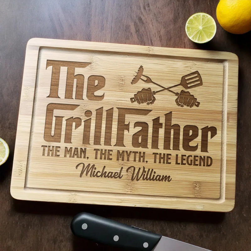 The Grillfather - Family Personalized Custom Engraved Wooden Cutting Board - Father's Day, Gift For Dad, Grandpa