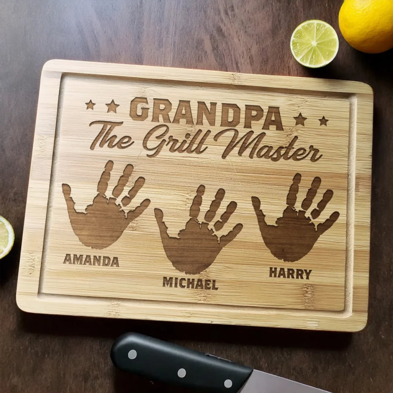 The Grill Master - Family Personalized Custom Engraved Wooden Cutting Board - Father's Day, Gift For Dad, Grandpa