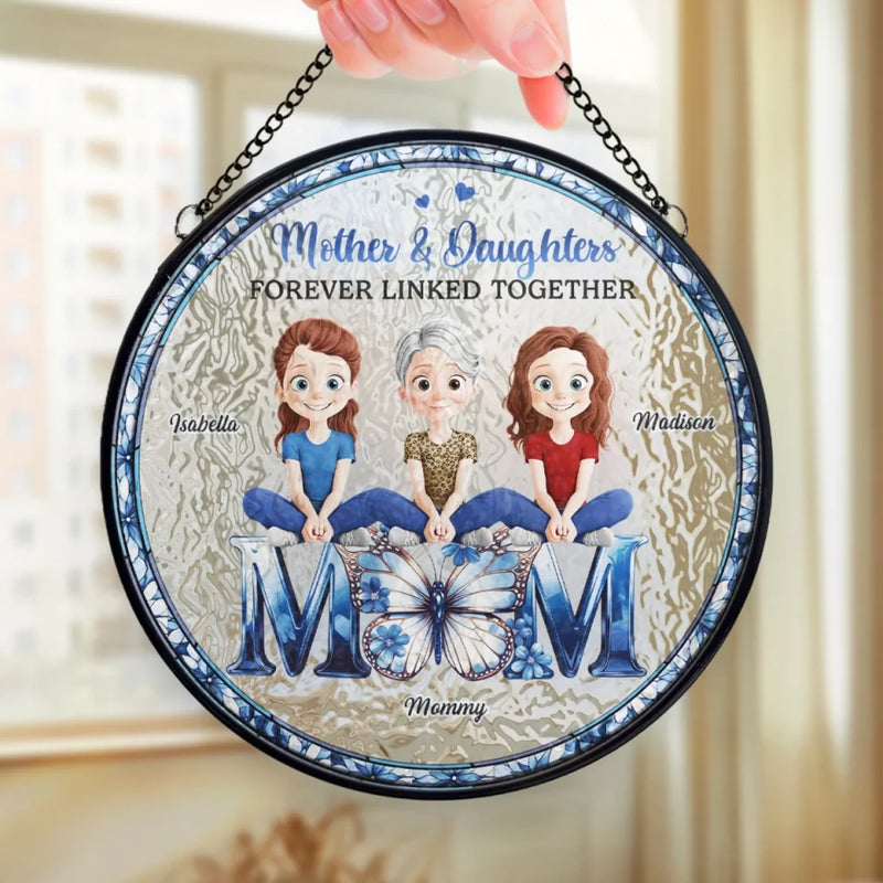 A Bond Time Can’t Break - Family Personalized Custom Stained Glass Window Hanging Suncatcher - Mother's Day, Gift For Mom, Daughter