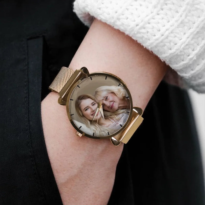 Custom Photo Time Keeps Our Memories Alive - Family Personalized Custom Women's Watch - Mother's Day, Gift For Mom, Grandma