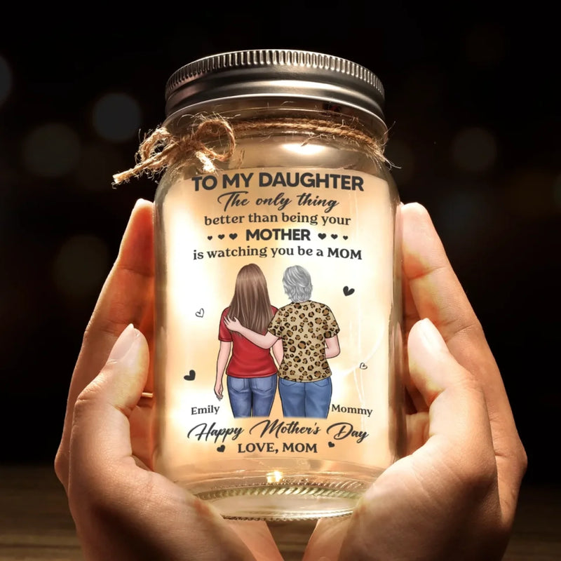 Her Hugs Fix Everything - Family Personalized Custom Mason Jar Light - Mother's Day, Gift For Mom, Daughter