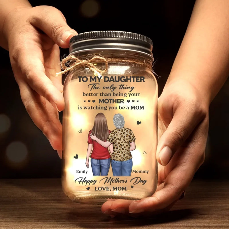 Her Hugs Fix Everything - Family Personalized Custom Mason Jar Light - Mother's Day, Gift For Mom, Daughter