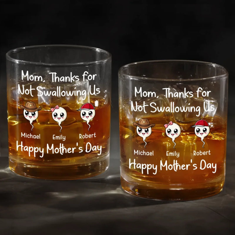 Thanks For The Save, Mom - Family Personalized Custom Whiskey Glass - Mother's Day, Gift For Mom