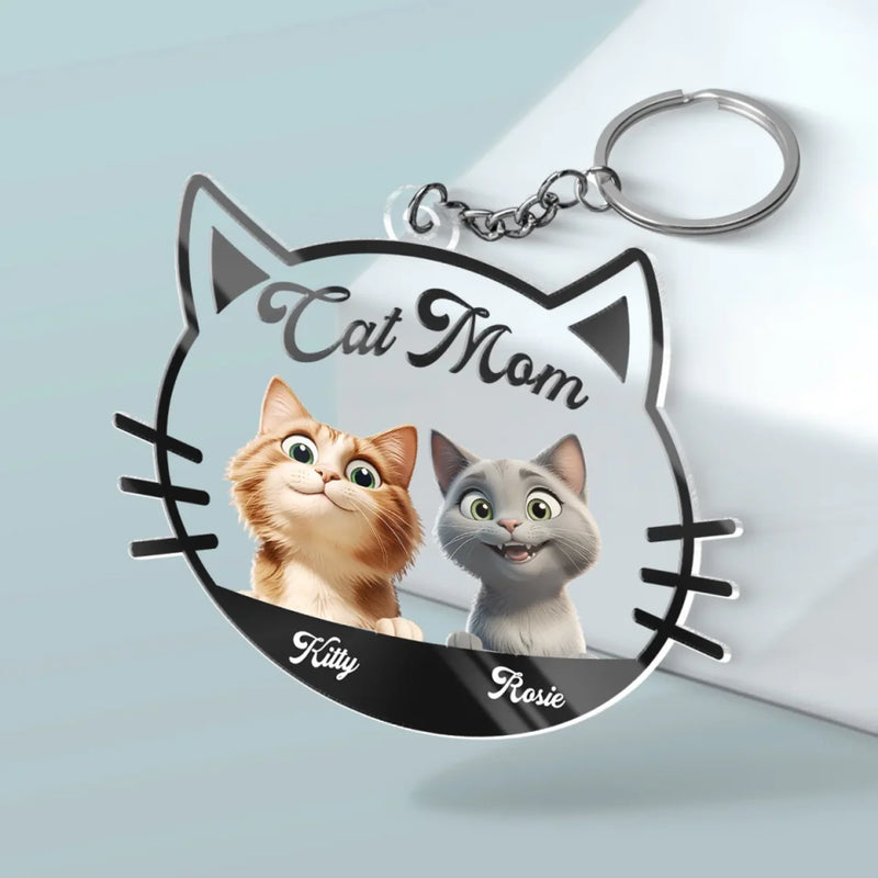 Living The Dream, Cat Mom Life - Cat Personalized Custom Shaped Acrylic Keychain - Gift For Pet Owners, Pet Lovers