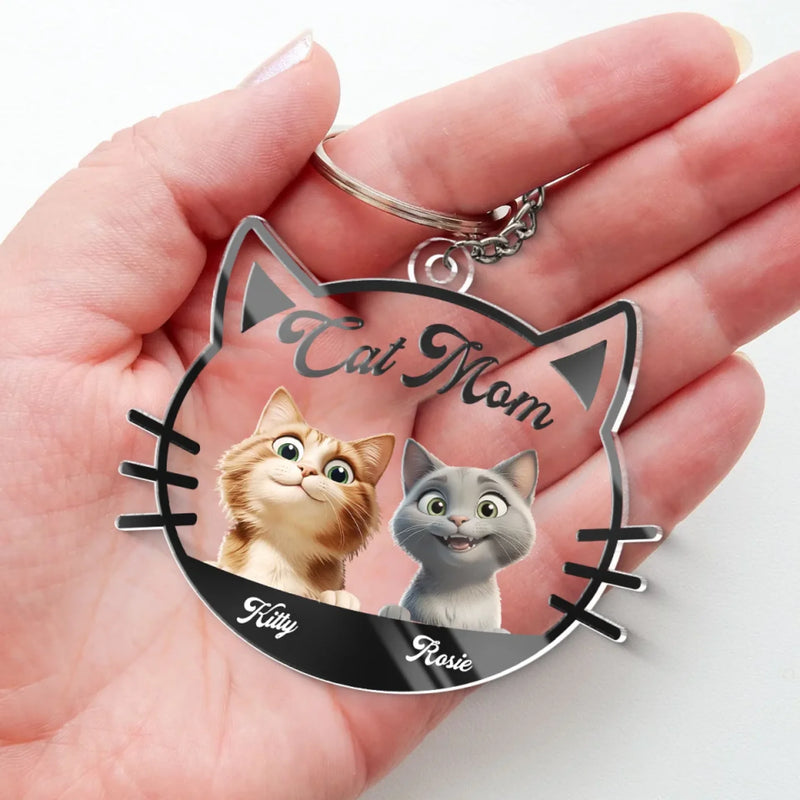 Living The Dream, Cat Mom Life - Cat Personalized Custom Shaped Acrylic Keychain - Gift For Pet Owners, Pet Lovers
