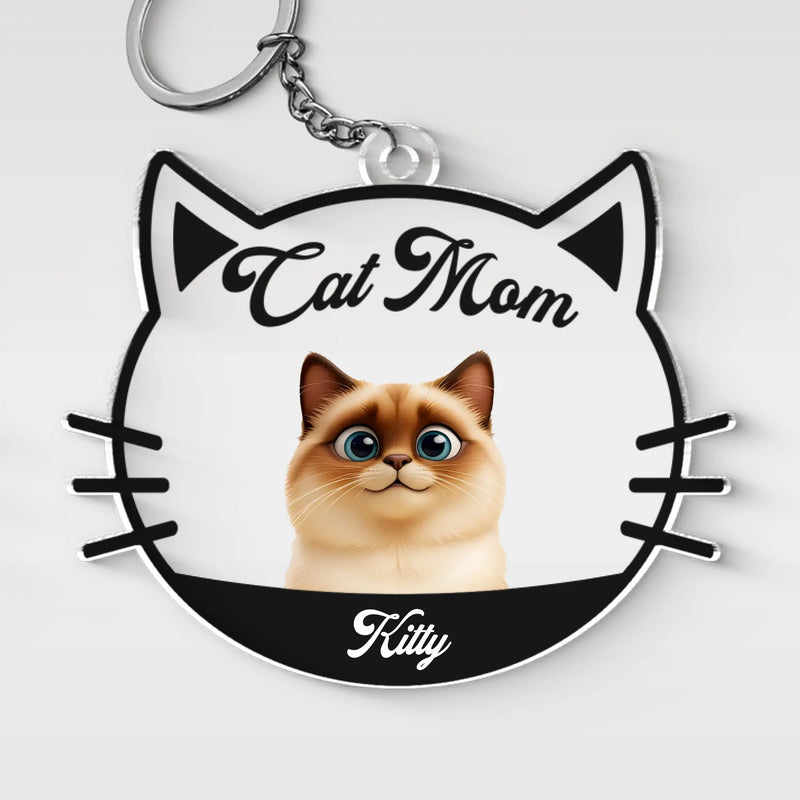 Custom Name Cat Mom Gifts for Cat Lovers - Personalized Acrylic Keychain