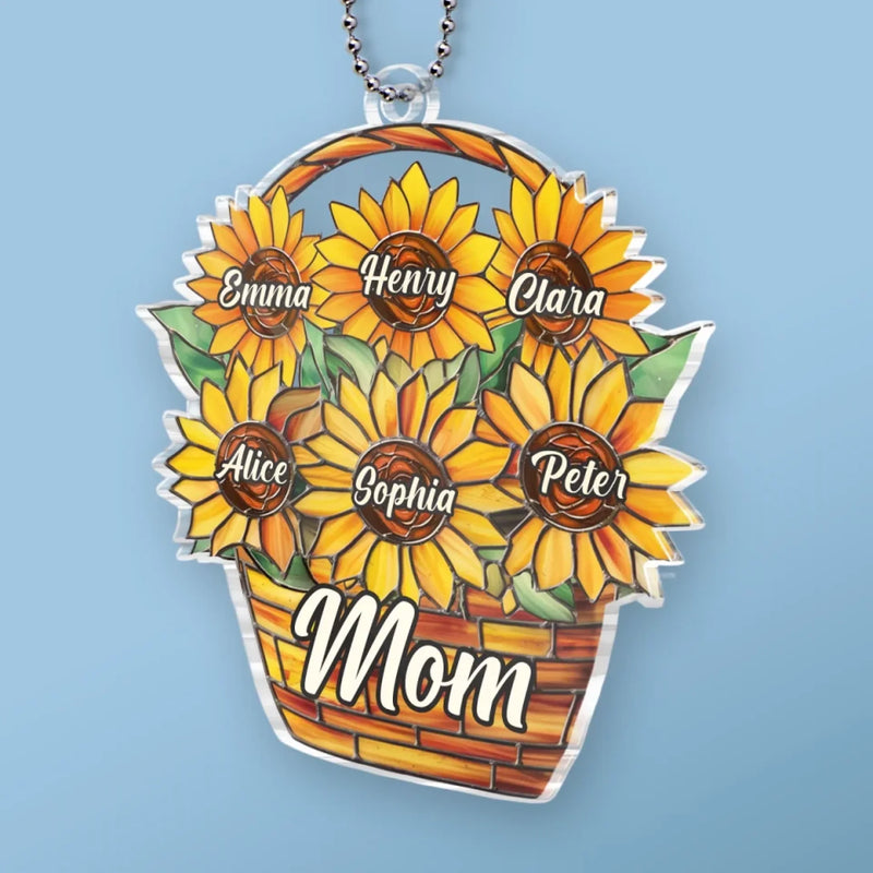 Blooming Love, Forever Mom - Family Personalized Custom Car Ornament - Acrylic Custom Shaped - Mother's Day, Gift For Mom, Grandma