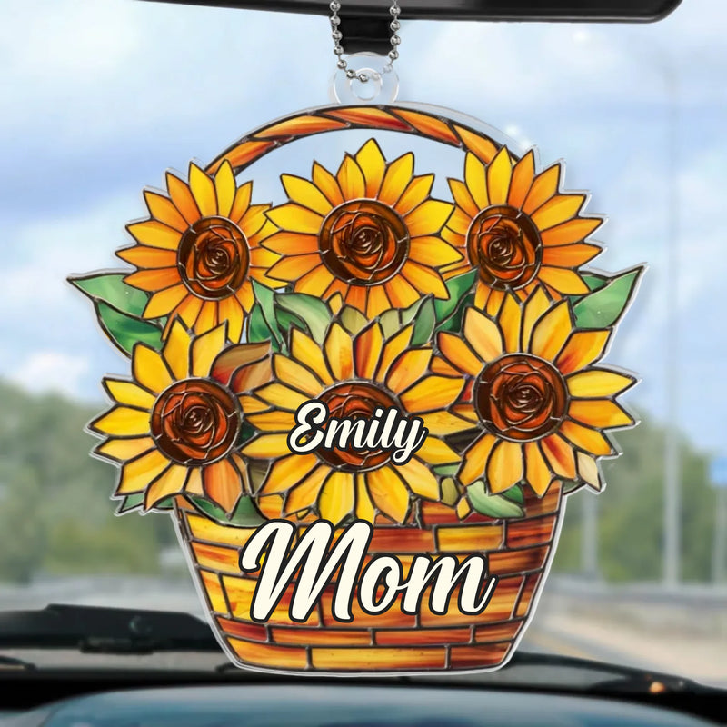 Blooming Love, Forever Mom - Family Personalized Custom Car Ornament - Acrylic Custom Shaped - Mother's Day, Gift For Mom, Grandma