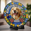 Custom Photo Never Out Of My Thoughts - Memorial Personalized Custom 3D Mosaic Faux Stained Glass Print Round Shaped Memorial Stone - Sympathy Gift For Pet Owners, Pet Lovers