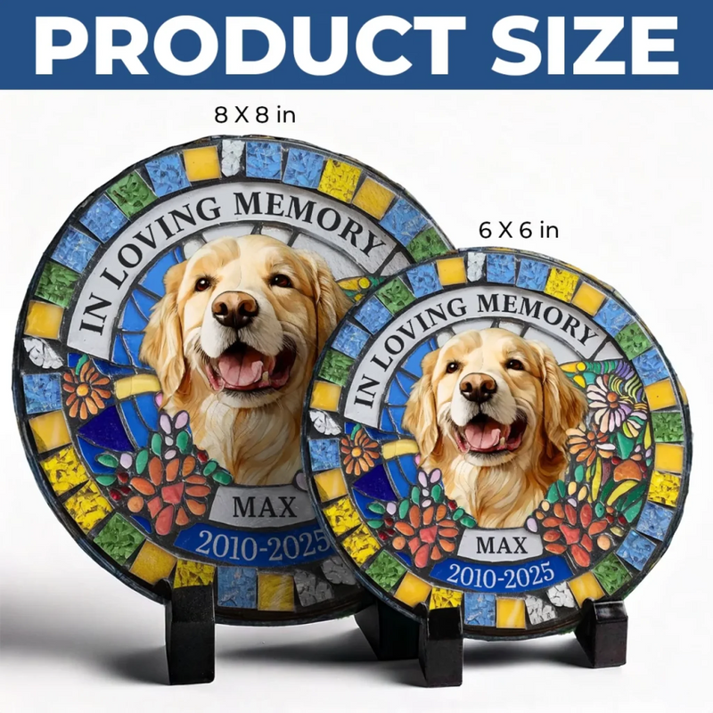 Custom Photo Never Out Of My Thoughts - Memorial Personalized Custom 3D Mosaic Faux Stained Glass Print Round Shaped Memorial Stone - Sympathy Gift For Pet Owners, Pet Lovers