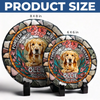 Custom Photo Forever In My Heart - Memorial Personalized Custom 3D Mosaic Faux Stained Glass Print Round Shaped Memorial Stone - Sympathy Gift For Pet Owners, Pet Lovers