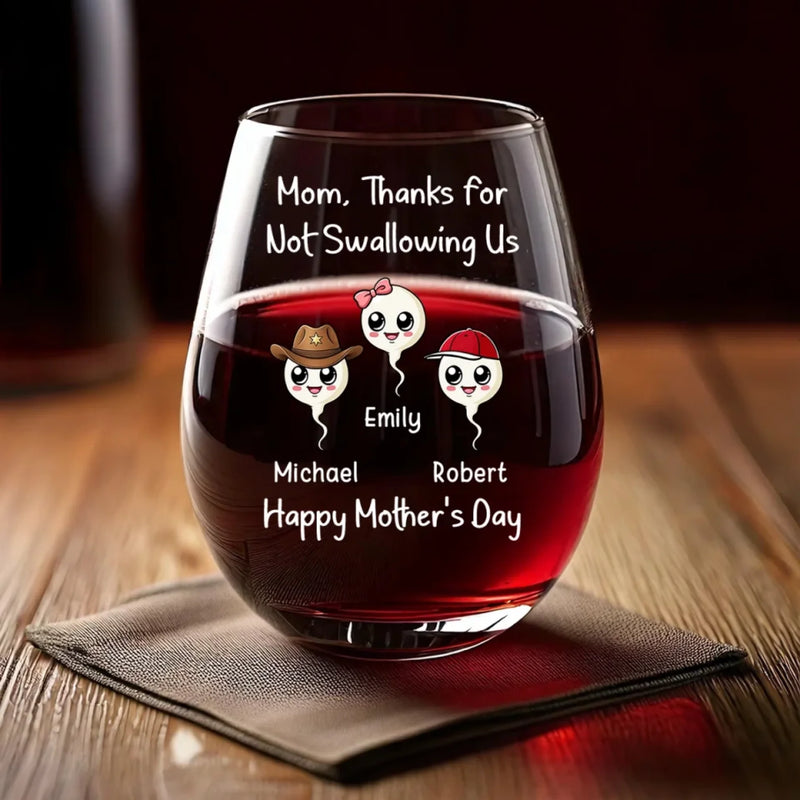 Mom Knows My Heartbeat - Family Personalized Custom Wine Glass - Mother's Day, Gift For Mom