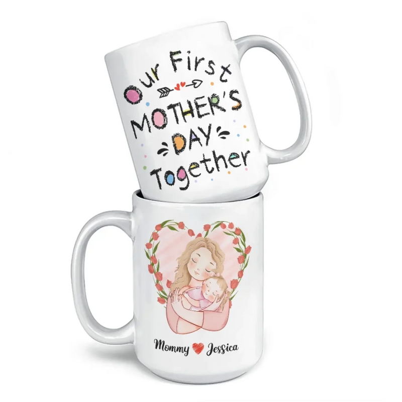 Our Journey Begins With Love - Family Personalized Custom Mug - Mother's Day, Baby Shower Gift, Gift For First Mom