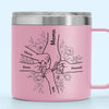 Forever Her Children, Forever In Her Hands - Family Personalized Custom 14oz Stainless Steel Tumbler With Handle - Mother's Day, Gift For Mom, Grandma