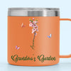 Her Garden Grows With Laughter & Little Feet - Family Personalized Custom 14oz Stainless Steel Tumbler With Handle - Mother's Day, Gift For Mom, Grandma