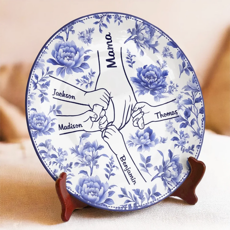 Mama, Our Strength And Love - Family Personalized Custom Ceramic Plate - Mother's Day, Gift For Mom, Grandma