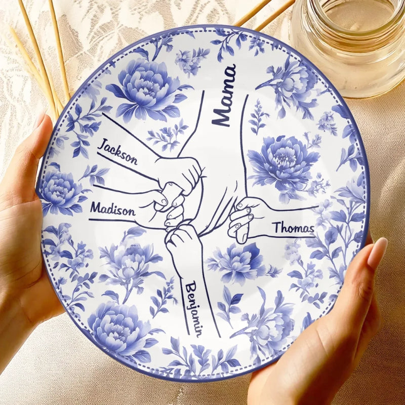 Mama, Our Strength And Love - Family Personalized Custom Ceramic Plate - Mother's Day, Gift For Mom, Grandma