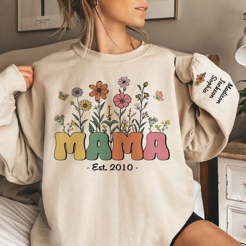 Mom, A Garden Of Love - Family Personalized Custom Unisex Sweatshirt, Hoodie With Design On Sleeve - Mother's Day, Gift For Mom, Grandma