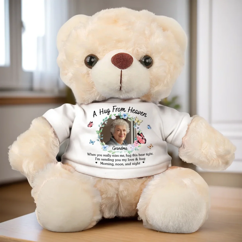 Custom Photo Hug From Heaven Gifts for Grandma - Personalized Teddy Bear Plush