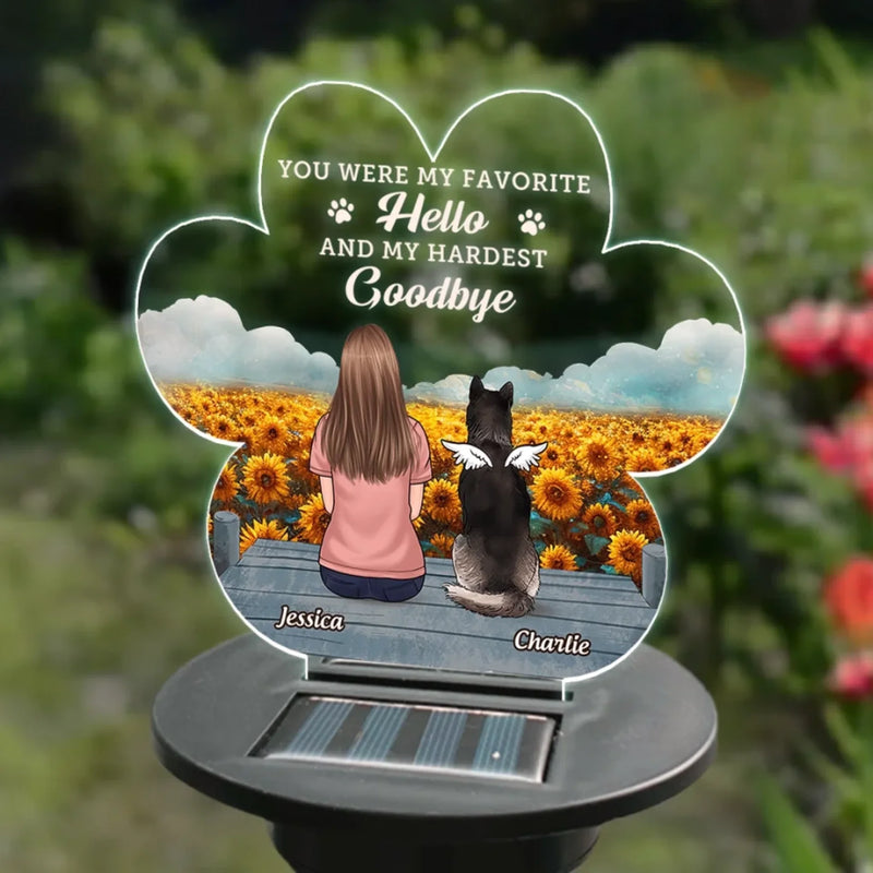 You Were My Favorite Hello And My Hardest Goodbye - Memorial Personalized Custom Garden Solar Light - Sympathy Gift For Pet Owners, Pet Lovers