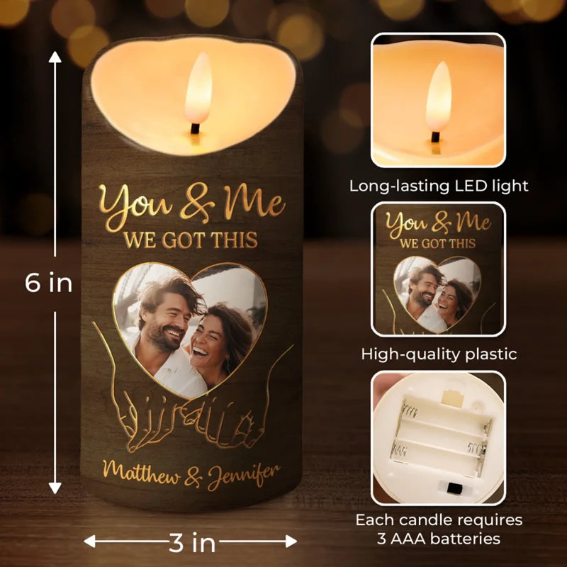 Custom Photo Hold My Hand, Hold My Heart - Couple Personalized Custom LED Candle - Gift For Husband Wife, Anniversary
