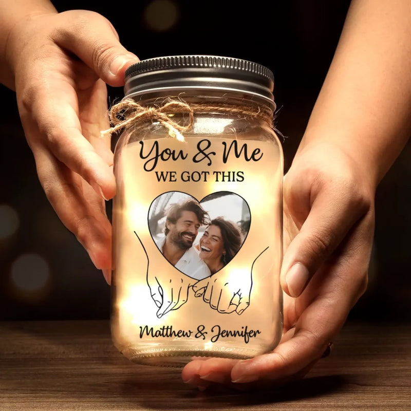 Custom Photo Forever Starts Here - Couple Personalized Custom Mason Jar Light - Gift For Husband Wife, Anniversary