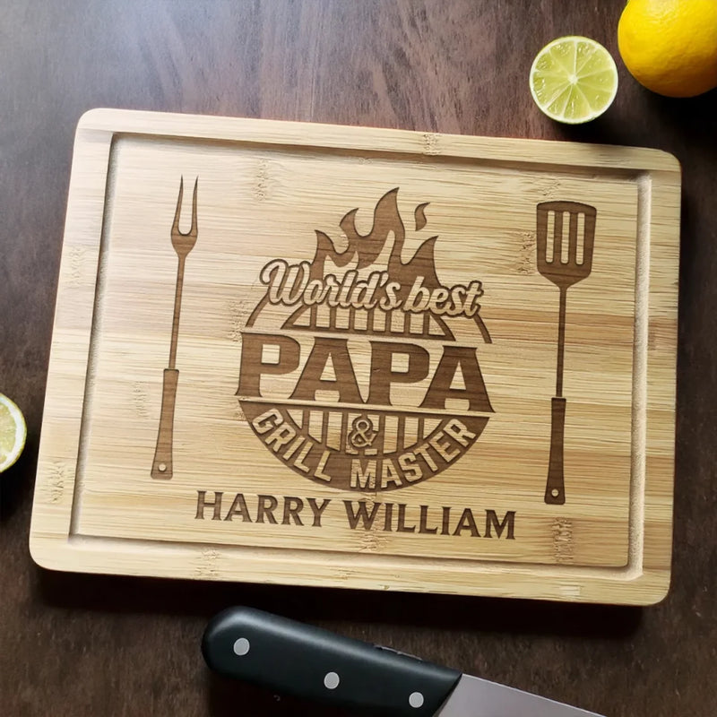 Grill Marks Made With Love - Family Personalized Custom Engraved Wooden Cutting Board - Father's Day, Gift For Dad, Grandpa