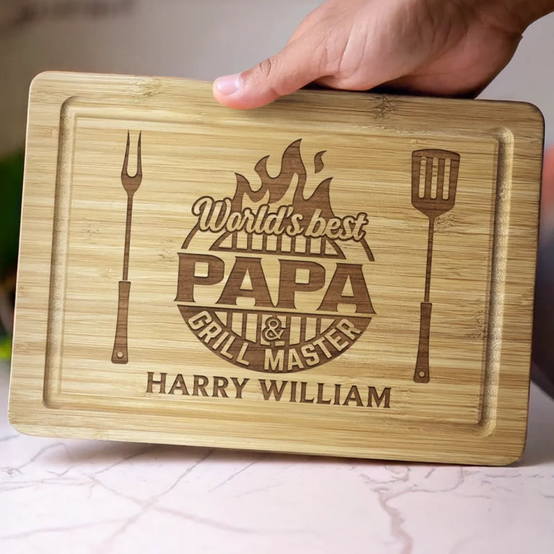 Grill Marks Made With Love - Family Personalized Custom Engraved Wooden Cutting Board - Father's Day, Gift For Dad, Grandpa